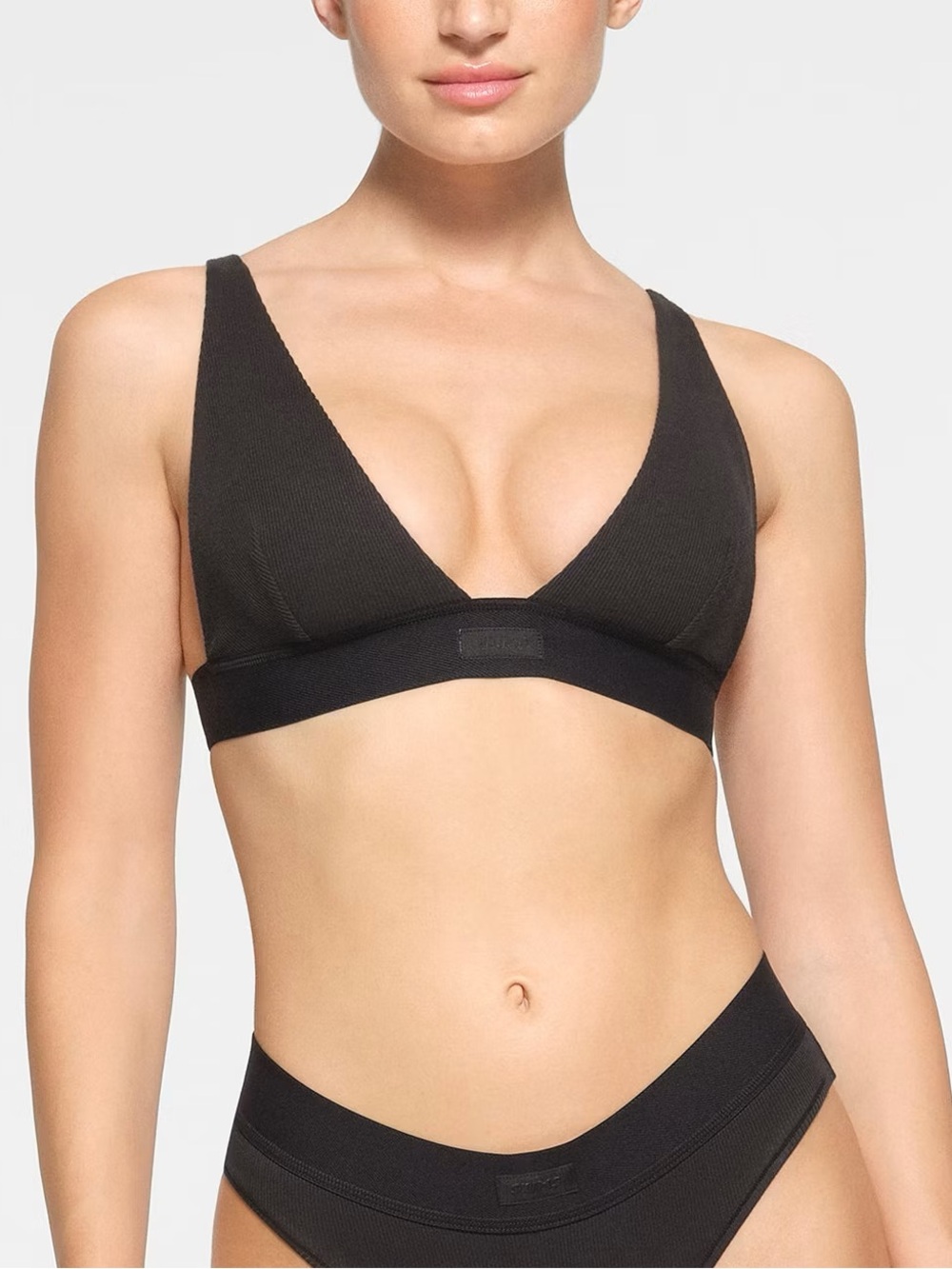 SKIMS COTTON RIB Plunge Bralette Soot Black Size 3X